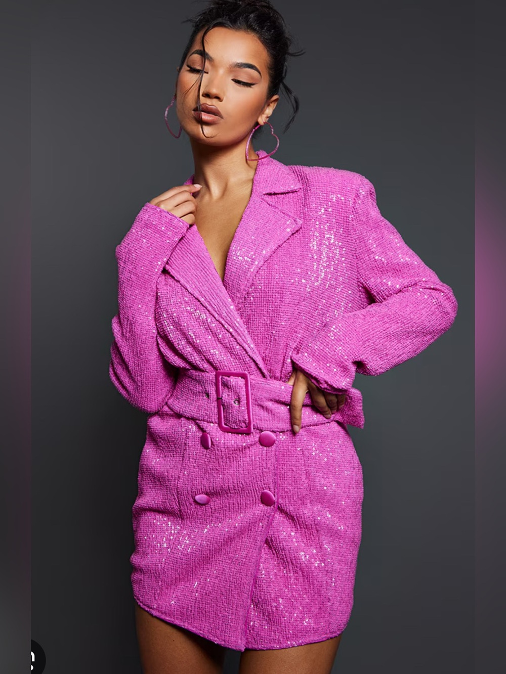 PrettyLittleThing Hot Pink Sequin Mini Dress Blazer - Picture 6 of 7